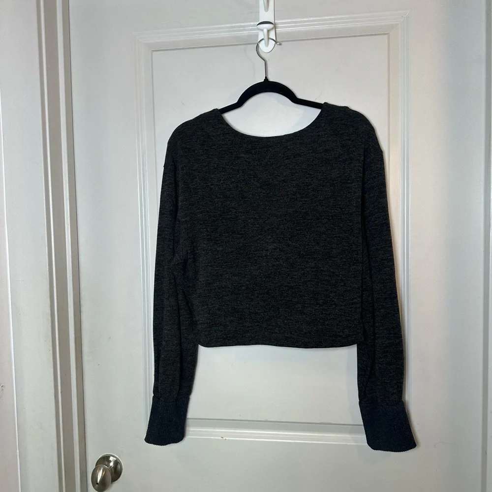 Anthropologie Charcoal Gray Wrap Crop Lightweight Sweater Top, Large